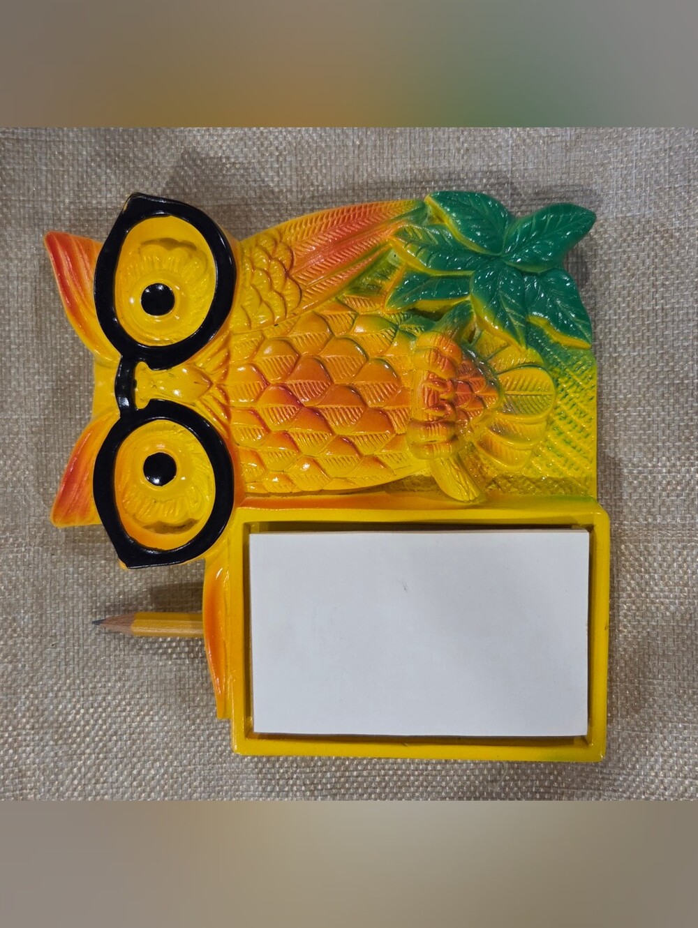 1970s Yellow Owl Chalkware Wall Note Holder Unbranded